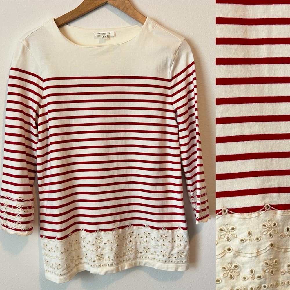BeachLunchLounge Collection Small Women’s Red Stripes Embroidered Hem Top